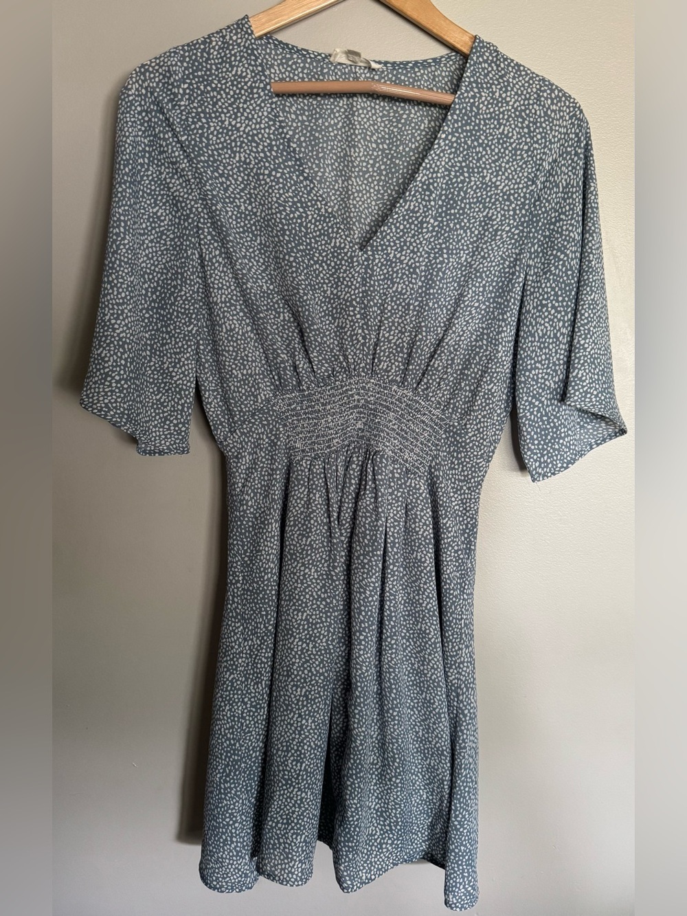 Promesa Blue Mini Dress Smocked Waist Lined Boho Flowy V Neck Size S